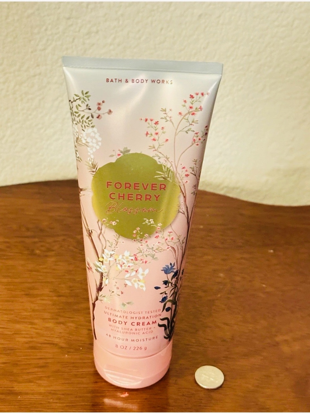 Bath & Body Works Forever Cherry Blossom Body Cream - Light Pink & Green Accents